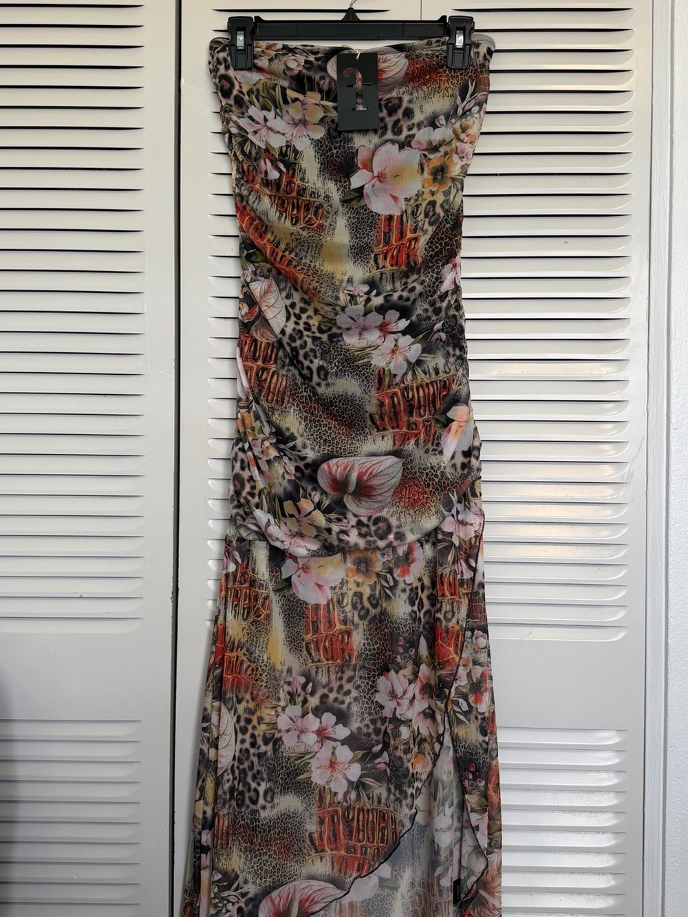 Stripless Floral Leopard Maxi Dress in Multicolor